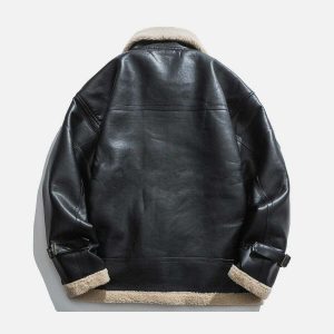 edgy zipper lapel pu borg jacket   urban chic outerwear 3514