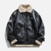 edgy zipper lapel pu borg jacket   urban chic outerwear 8972