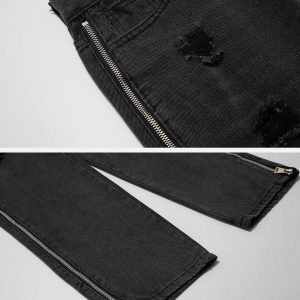 edgy zipup ripped jeans   sleek urban streetwear staple 1829
