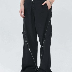 edgy zipup split pants sleek design & urban appeal 7928