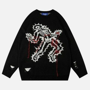 electric skeleton sweater distressed & youthful edge 3321