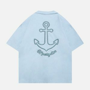 embroidered anchor tee retro nautical style 5485