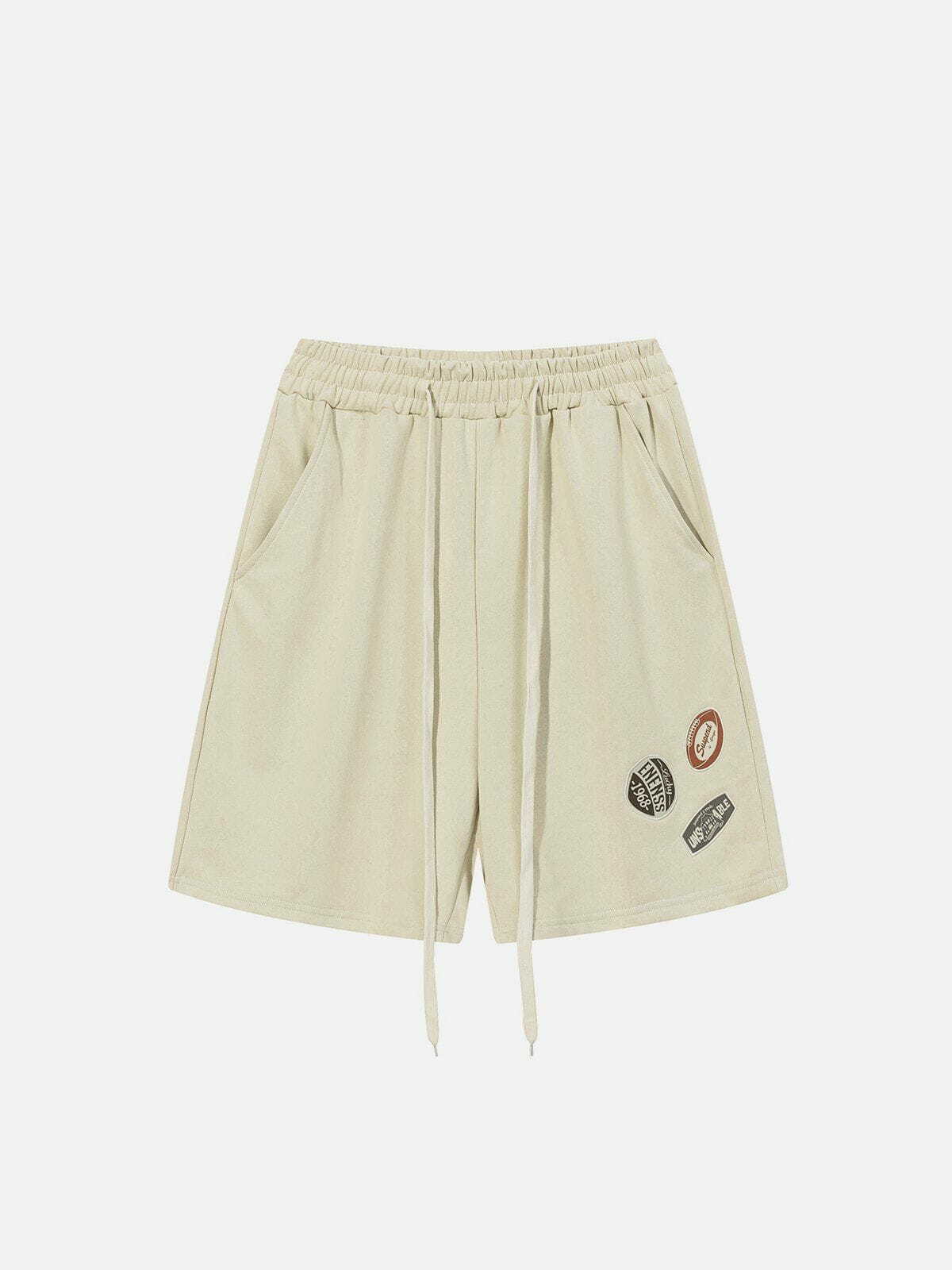 embroidered badge shorts urban streetwear 4776