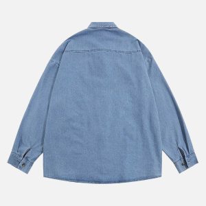 embroidered bear denim shirt   chic & youthful streetwear 4586