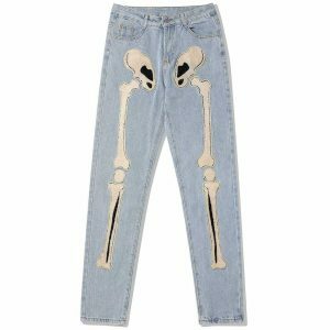 embroidered bones jeans edgy & retro streetwear 2161