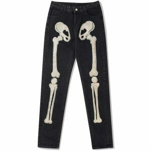 embroidered bones jeans edgy & retro streetwear 5401