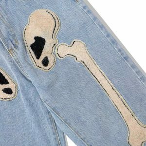 embroidered bones jeans edgy & retro streetwear 6136