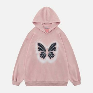 embroidered butterfly denim hoodie edgy & retro 2413