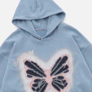 embroidered butterfly denim hoodie edgy & retro 5130