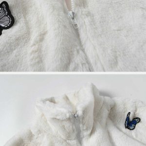 embroidered butterfly sherpa jacket   chic & cozy iconic piece 2252