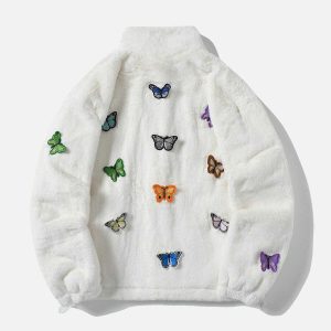 embroidered butterfly sherpa jacket   chic & cozy iconic piece 4160