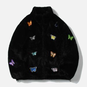 embroidered butterfly sherpa jacket   chic & cozy iconic piece 5818
