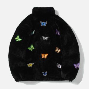 embroidered butterfly sherpa jacket   chic & cozy iconic piece 5947