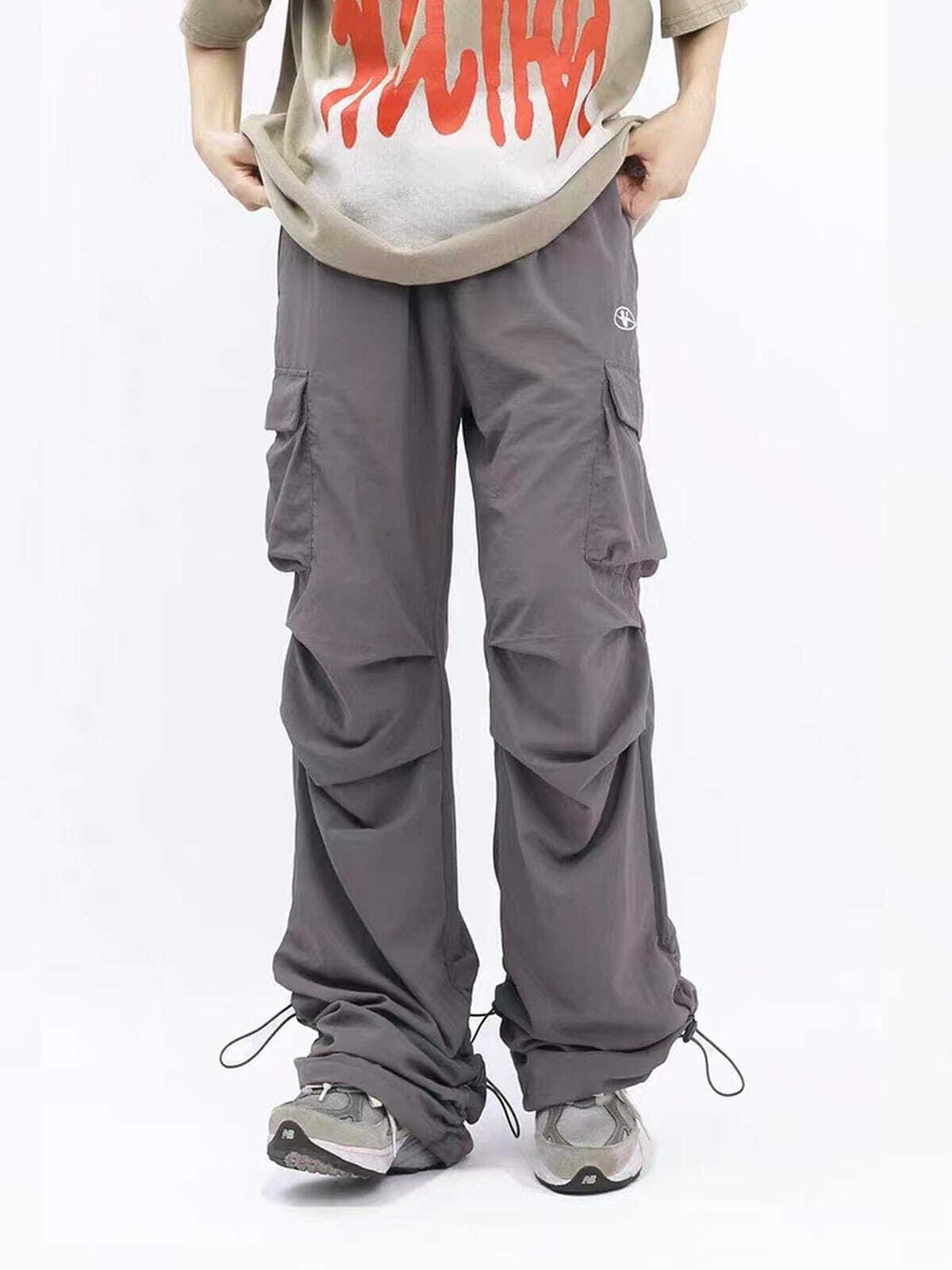 embroidered cargo pants sleek wrinkle design urban chic 2386