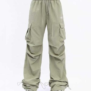 embroidered cargo pants sleek wrinkle design urban chic 7867