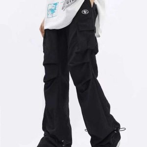 embroidered cargo pants sleek wrinkle design urban chic 8982