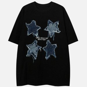 embroidered denim star tee   chic & youthful fashion staple 7778