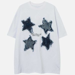 embroidered denim star tee   chic & youthful fashion staple 8158