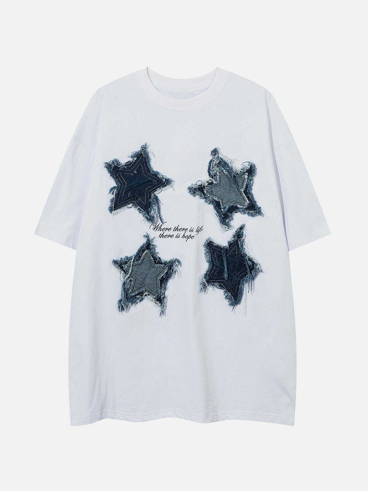 embroidered denim star tee   chic & youthful fashion staple 8158