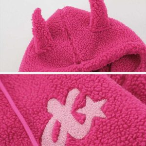 embroidered devil horns hoodie   chic sherpa coat 8395