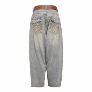embroidered floral jeans   chic loose fit & urban style 7739