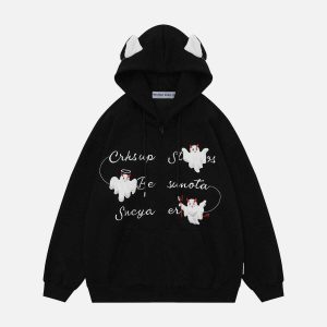 embroidered ghost cat hoodie   chic & youthful appeal 1656