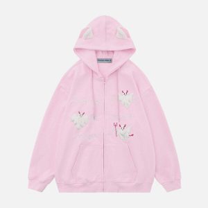 embroidered ghost cat hoodie   chic & youthful appeal 2887