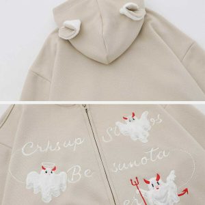 embroidered ghost cat hoodie   chic & youthful appeal 4841
