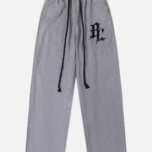 embroidered gothic letter pants   bold & crafted streetwear 7147