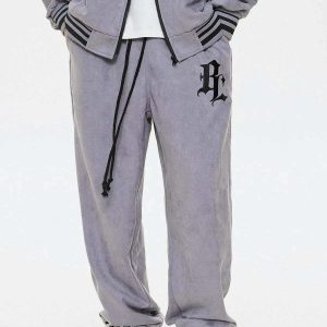 embroidered gothic letter pants   bold & crafted streetwear 7521
