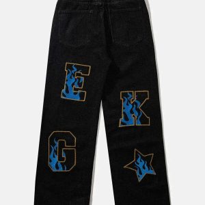 embroidered letter jeans youthful & bold streetwear staple 2382