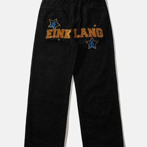 embroidered letter jeans youthful & bold streetwear staple 3021