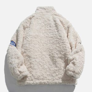 embroidered letter sherpa coat iconic & crafted warmth 4532
