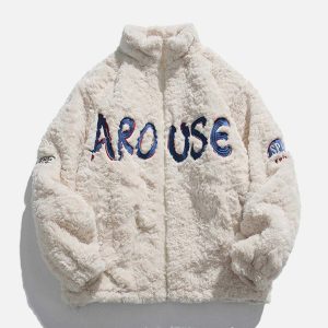 embroidered letter sherpa coat iconic & crafted warmth 8413