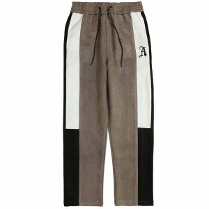 embroidered patchwork pants bold letters & urban flair 5442