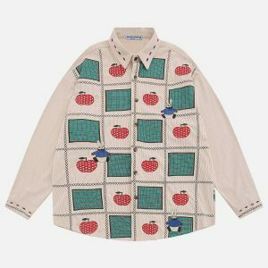 embroidered rabbit corduroy shirt edgy & retro 7960