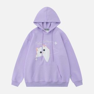 embroidered star cat hoodie   youthful & iconic design 2292