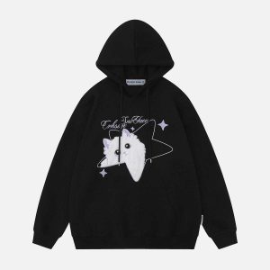 embroidered star cat hoodie   youthful & iconic design 3965