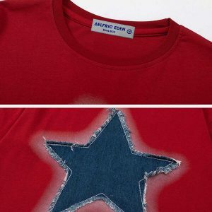 embroidered star denim tee edgy & retro streetwear 7248