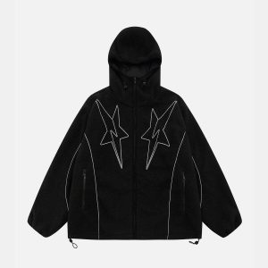 embroidered star sherpa hoodie   chic & cozy winter wear 4402