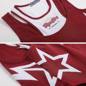 embroidered star tank top edgy & retro streetwear 7505