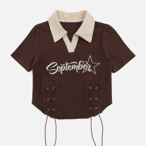 embroidered star tee with side drawstring youthful foldover 5810