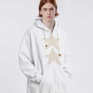 embroidered star zip hoodie   chic & youthful streetwear 2722