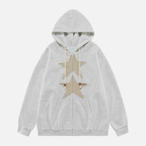 embroidered star zip hoodie   chic & youthful streetwear 6097