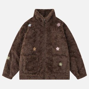 embroidery star sherpa coat   chic & youthful flair 6775