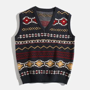 ethnic jacquard sweater vest iconic & crafted design 3013