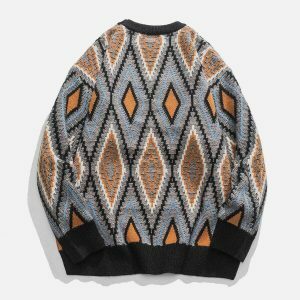 ethnic rhombus sweater   chic & youthful streetwear look 4803