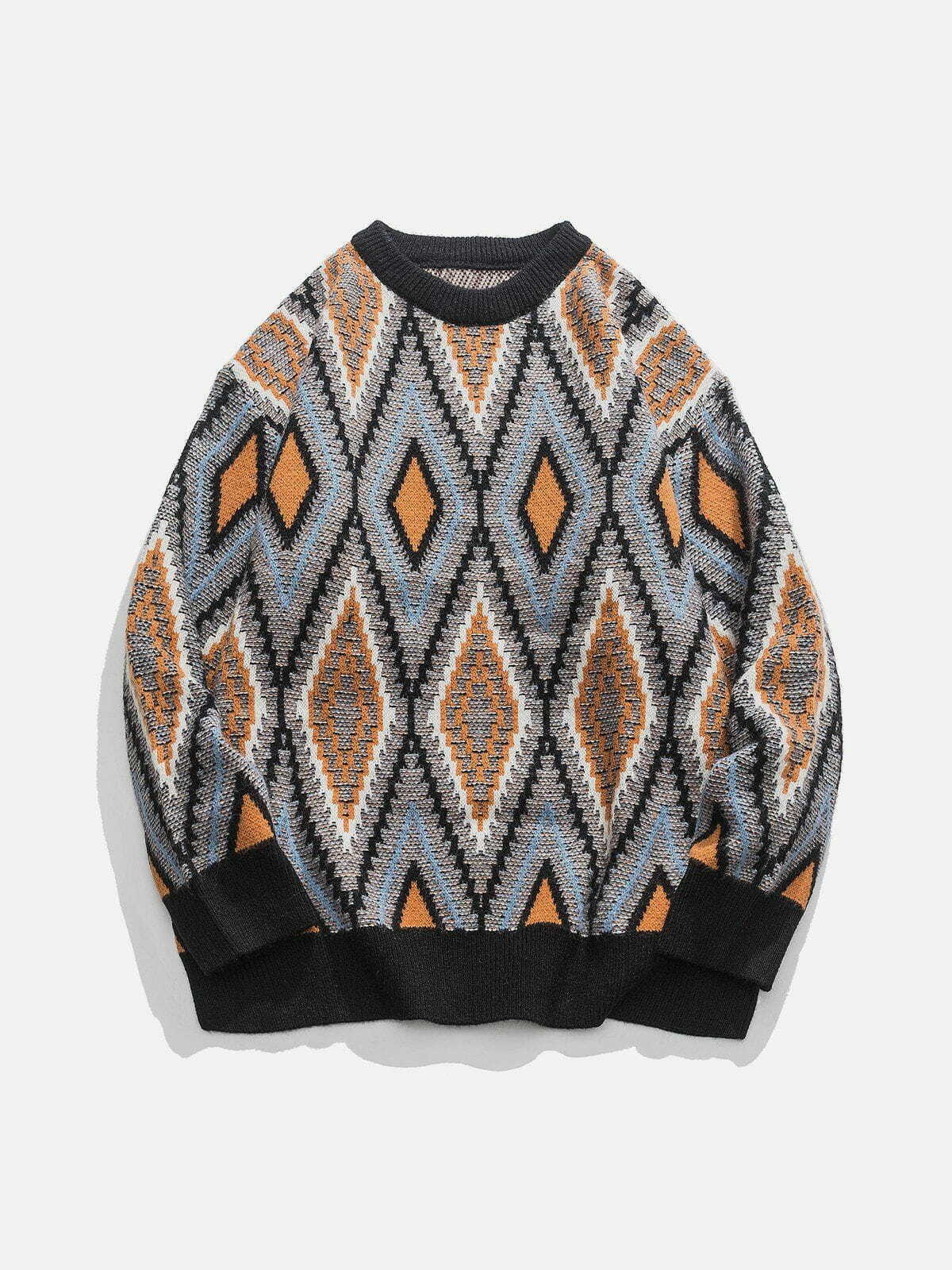 ethnic rhombus sweater   chic & youthful streetwear look 5467