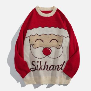 festive santa claus embroidered sweater   chic holiday wear 6381