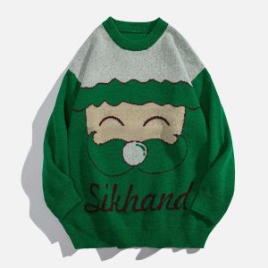 festive santa claus embroidered sweater   chic holiday wear 7594